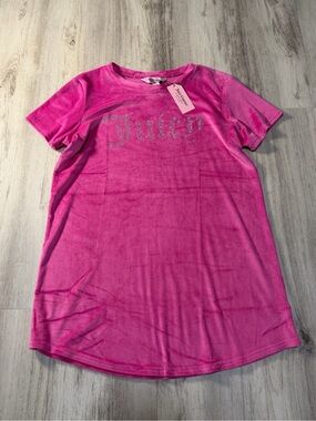 Juicy Couture Hot Pink Velour Tee Dress with Crystal Logo